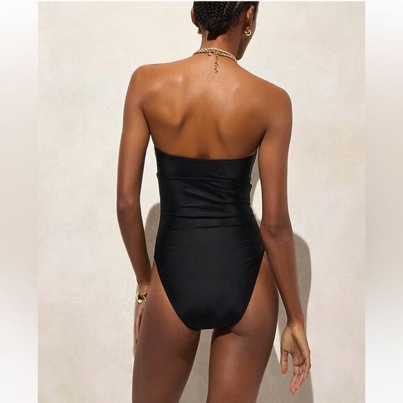 NWT J CREW Gemma ruched bandeau cutout one-piece in black - Picture 5 of 9